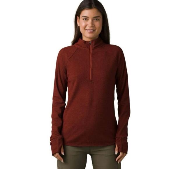Prana Burgundy Long Sleeve Half Zip Wool Wensley Top Size S - Picture 6 of 12
